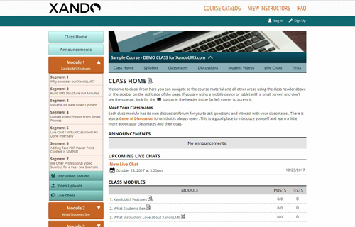screenshot of free course homepage on the demo site